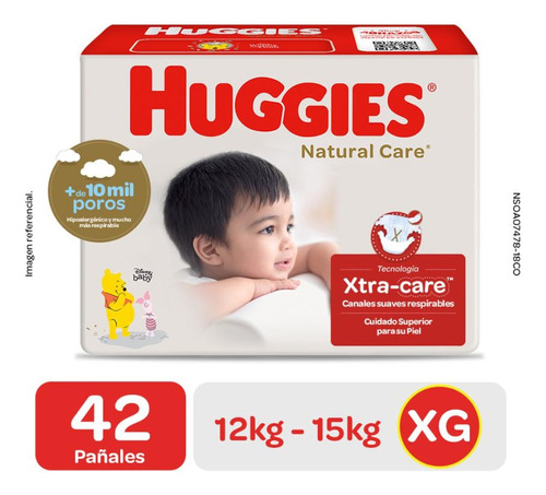 Pañales Huggies Natural Care Talla Xg 42 Unidades