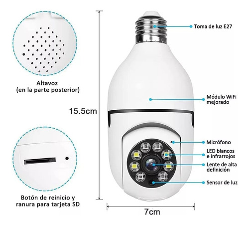 Cámara De Seguridad Wifi 360° 1080p E27 Con Vista De Alarma