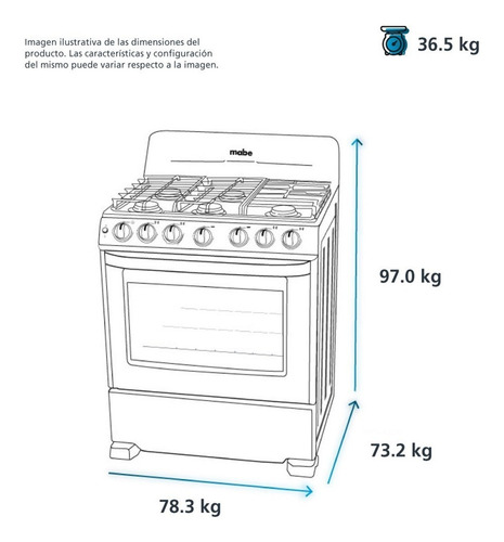Estufa Mabe Diseño EM7641BAI a gas/eléctrica 6 quemadores negra puerta con visor 126.6L