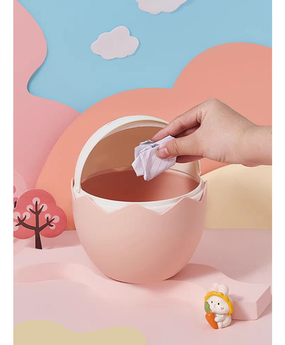 Lixeira De Mesa Com Tampa Coelho Rosa E Branco