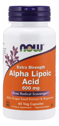Ácido alfa lipóico, 600 mg, Now Foods, 60 cápsulas vegetarianas