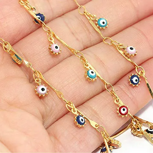 Pulsera De Tobillo Loyata, Bañada En Oro 14k Con Cuentas Y C