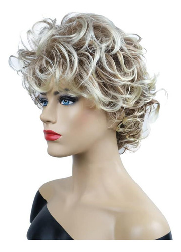 Peluca Rubia Ontemily, Corte Corto Con Ondas Elegantes