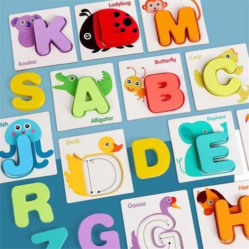 Flash Cards Abecedario Madera Niños Encajable Juegos Inglés