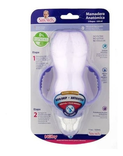 Nuby Mamadera Anatómica 2 Etapas 320 Ml Anticolico Antigoteo