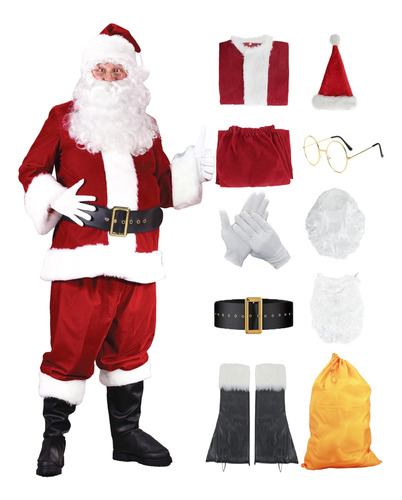 Traje De Lujo De Papá Noel Para Hombre Para Adultos 10 Uds. 