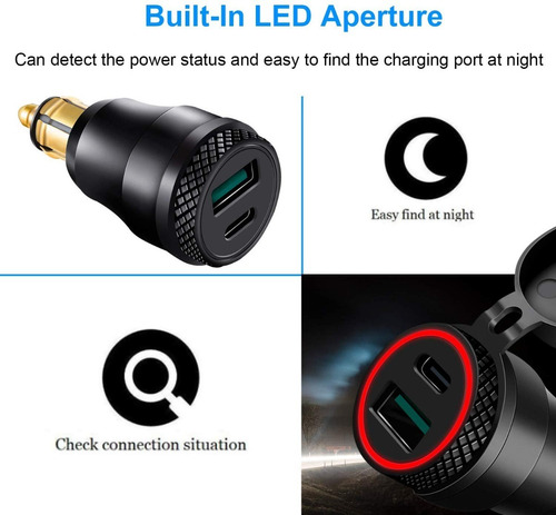 Imagen 7 de 9 de Adaptador Toma Europea Moto Bmw Hella Usb C Rapido 30w Metal