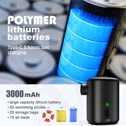 Bomba De Ar Elétrica Recarregável Usb Para Inflação E