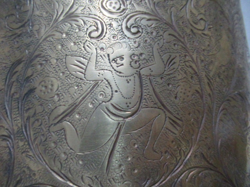 Antiguo Porta Macetas Bronce Hindú Personajes Danzando 22cm (Usado)