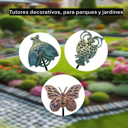 Set Pincho Deco, Tutor De Plantas Pintura Epoxy, Fundición.. Patina Verde / Cobre 3