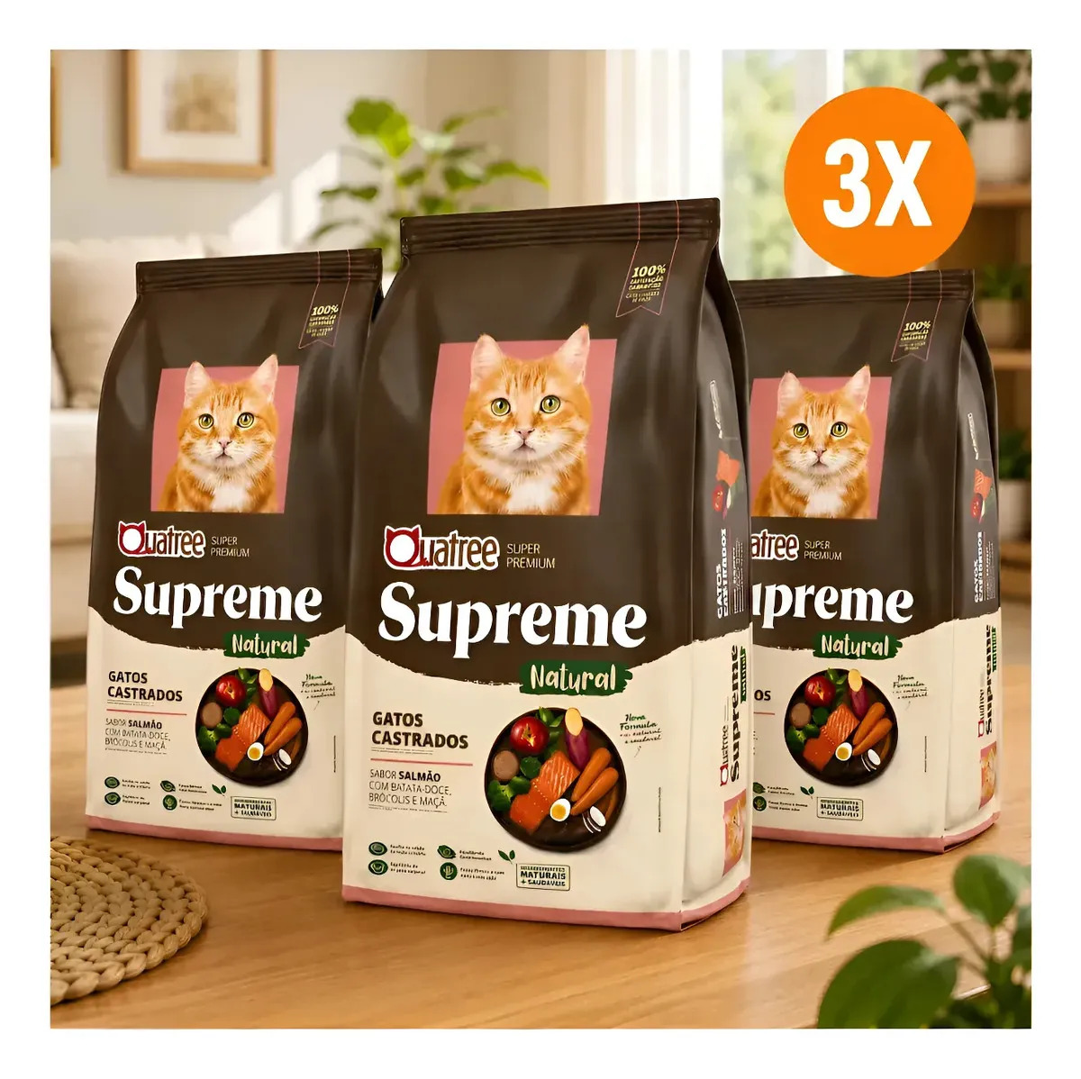 3kg Ração Quatree Gatos Castrados Supreme Salmão