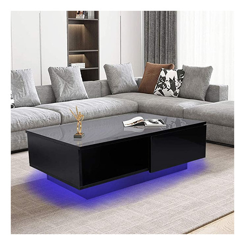 Mesa De Centro De Alto Brillo Con Luz Led, Moderna Mesa De .