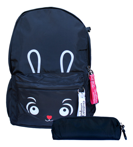 Mochila Juvenil Kawaii Con Cara De Conejo + Estuche