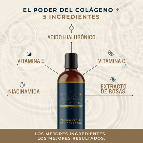 Imagen 2 de 7 de Tonico Facial 500ml Colágeno Vitamina C, E Niacinamida Rosas Tipo De Piel Todo Tipo De Piel
