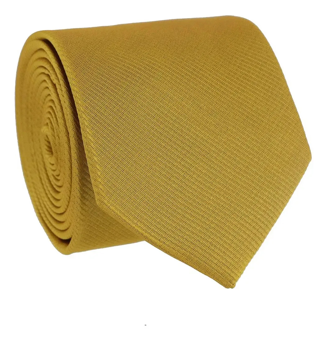 Gravata Slim Masculina Premium Cores Para Padrinhos Comprimento 150 cm Cor Amarelo Ouro Desenho do tecido Listras