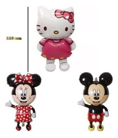 Globo Metálico De Hello Kitty Mickey Minie + De 116cm/org.