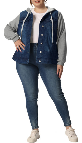 Chaqueta Vaquera Talla Grande Con Capucha Y Cordón Ajustable