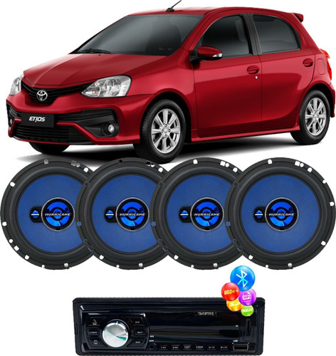 Kit Som Bt Usb Rádio + 4 Alto Falantes Hurricane Etios