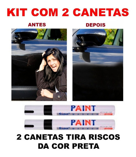 Caneta Tira Risco Retoque Veículo Tinta Automotiva 2 Pretas