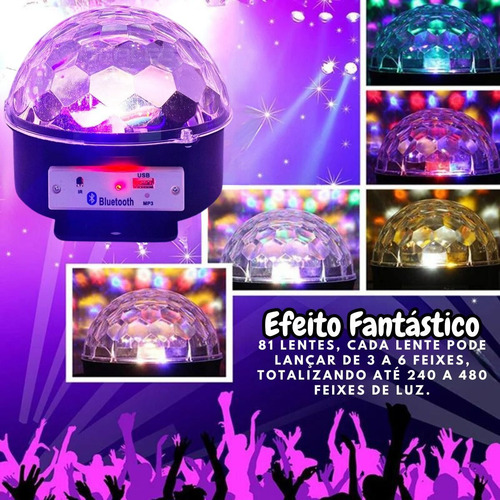 Globo Colorido Meia Bola Maluca Rgb Led Bluetooth Laser