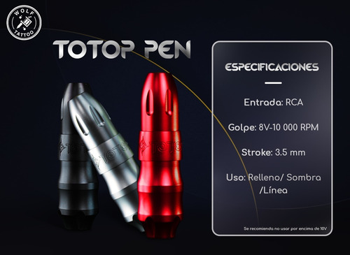 Máquina de tatuagem Wolf Tattoo Pen TOTOP V1 cor preta