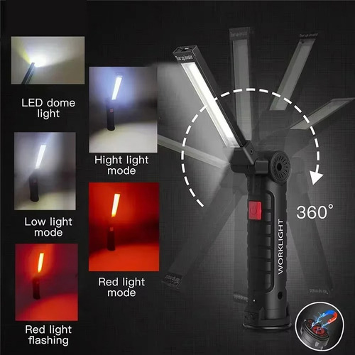 Luz De Trabajo Led Cob, Linterna Recargable Usb Regulable
