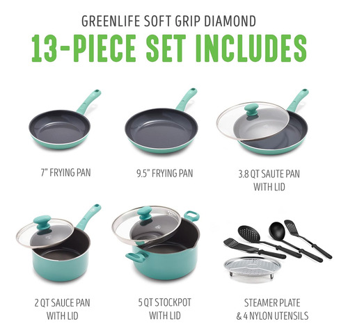 Set De Utensilios P/ Cocina Greenlife De Aluminio, 13 Pie...