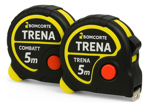 Kit 2 Trenas Fita Metrica Trava De Aço 5 Metros Emborrachada