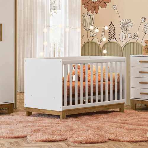 Conjunto Para Quarto Bebê Slim Berço Com Colchão, Cômoda Guarda Roupa Cor Branco