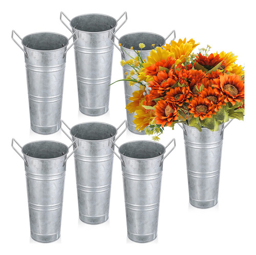 6 Cubos De Flores De 9 Pulgadas, Cubos De Metal Galvanizado