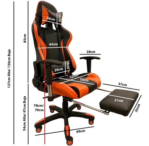Silla Pc Gamer 06 Naranja 2 Almohadones/apoyapies 6 Cuotas