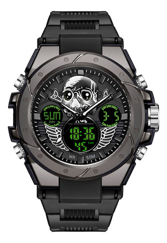 Reloj Dual Militar Deportivo Chopper Calavera Anti Shock Sd Color del bisel Negro