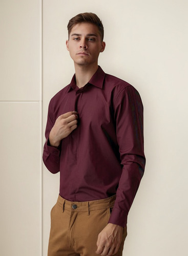 Camisa Clásica De Vestir De Hombre Bpremium Ccuello Italiano