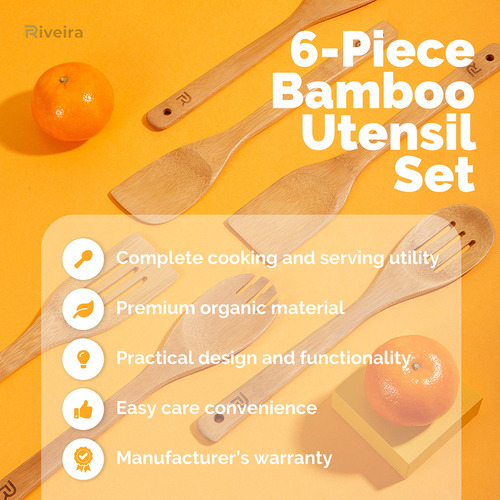 Set 6 Utensilios De Cocina De Bambú Antiadherentes