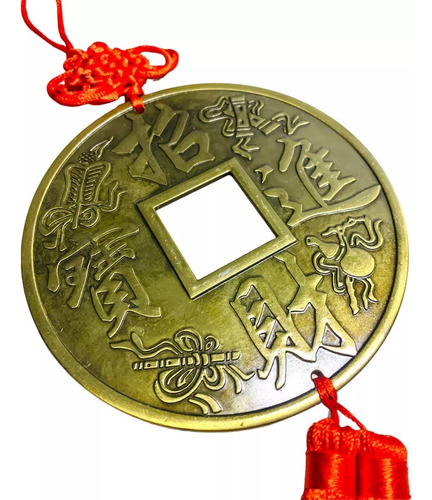 Colgante Amuleto Moneda China Hilos Rojos Destino Suerte