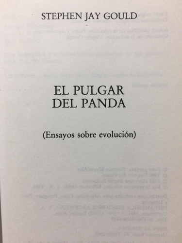 El Pulgar Del Panda. S Jay Gould. Teoría De La Evolución