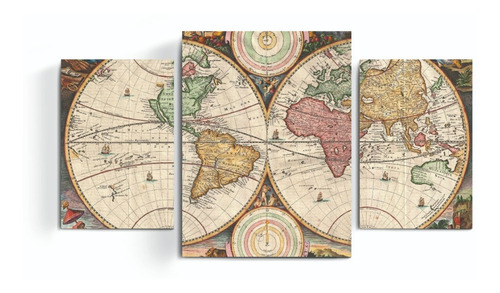 Cuadro Triptico Mapamundi Antiguo Mapa Mundial Envíos