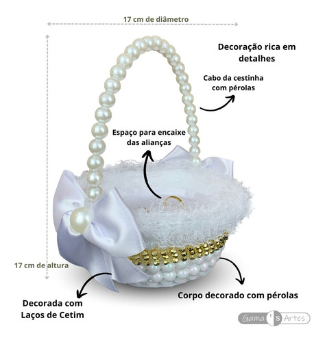 Cestinha Porta Aliança De Pérolas Casamento Daminha