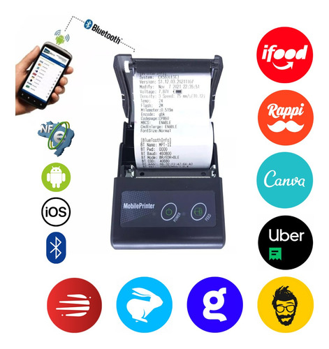 Mini Impressora Térmica Bluetooth Cupom Pedido Ifood Qr Code