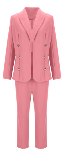 Conjunto De Traje De Abrigo Y Pantalones De Color Para Mujer