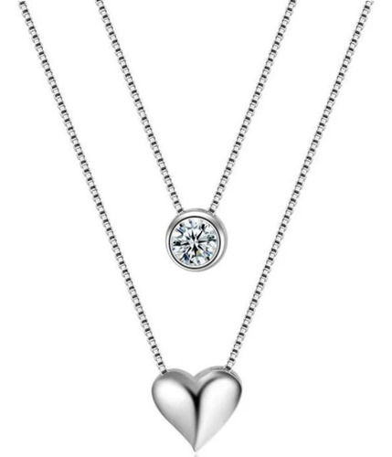 Collar Con Colgante Doble Corazón Plata 925 Mujer Regalo