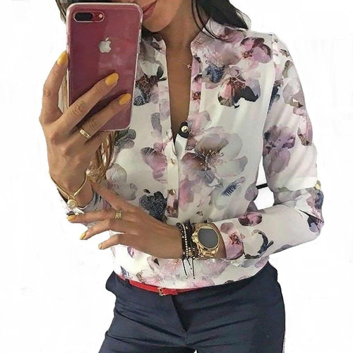 Blusa De Dama De Moda, Estilo Floral, Manga Larga