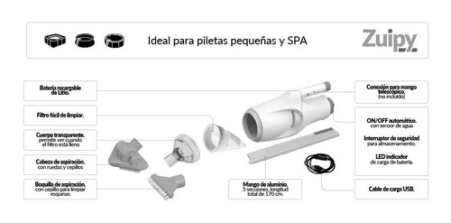 Imagen 4 de 8 de Barrefondo Limpiafondo Inalámbrico Pileta Zuipy De Vulcano