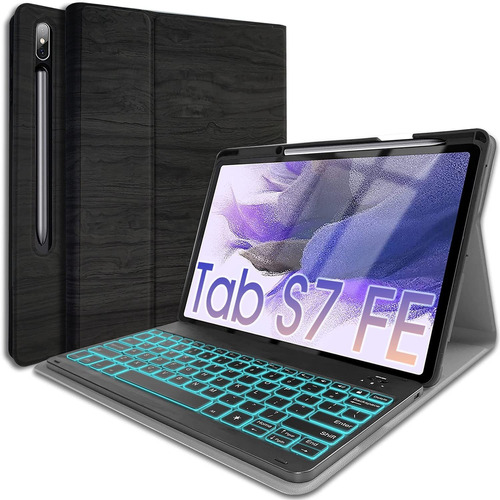 Funda Teclado Negro Luces Para Samsung Galaxy Tab S7 Fe