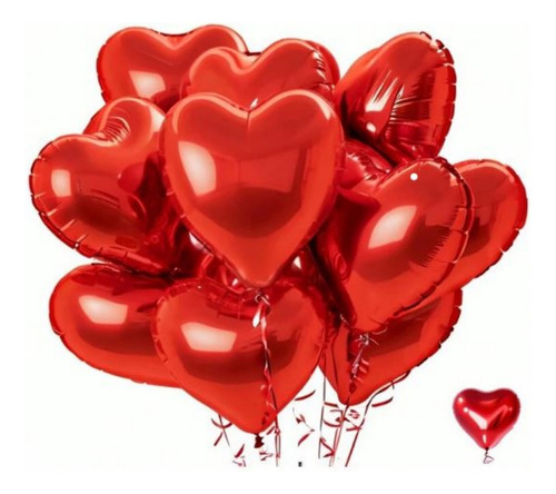 12 Globos Rojos De Corazon Metalizado, Para Ocasion Especial Rojo Corazón
