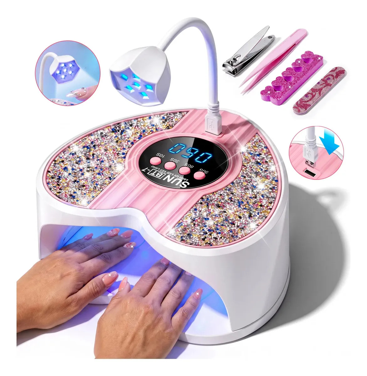 Lámpara para Uñas Buruna 288W LED UV, con Mini Lámpara USB, Sensor y Temporizador