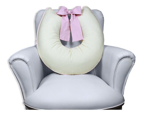 Almofada De Amamentação Menina Com Laço - Palha Com Rosa Palha Liso