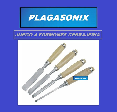 Imagen 5 de 9 de Kit 4 Formones 9, 12, 16 Y 20mm Mango Madera Para Cerrajeros