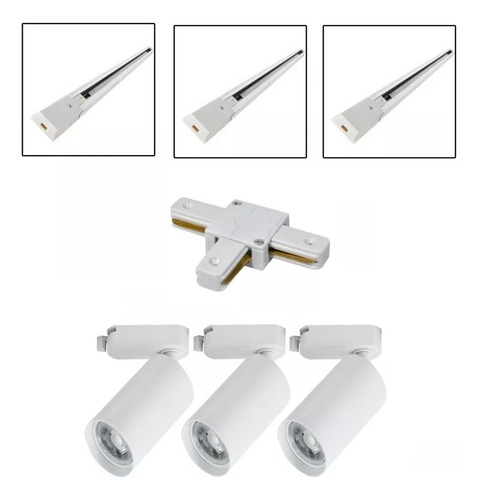 Lámpara Tipo Riel En T 3x50 Cm + 3 Focos Riel Led 10w 220v