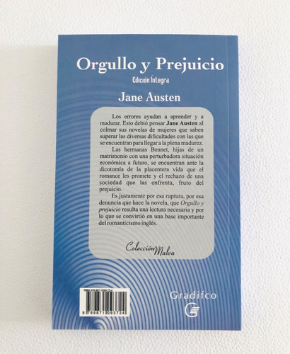 Orgullo y prejuicio, de Jane Austen. Editorial Gradifco, tapa blanda en español, 2017